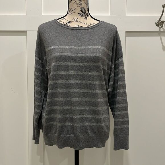 Chico's Grey/metallic silver LS Sweater - Picture 1 of 7